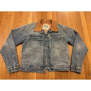 Schaefer Outfitter Legend Denim Jacket Blue Jean Leather Collar Flannel Lined XS